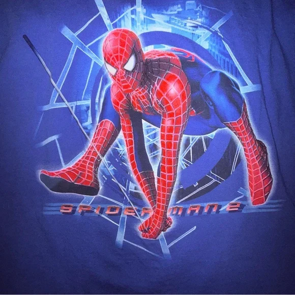 Vintage Spider-Man 2 Movie Shirt 2004 Marvel Blue S Youth XL 18x24 - Picture 6 of 8
